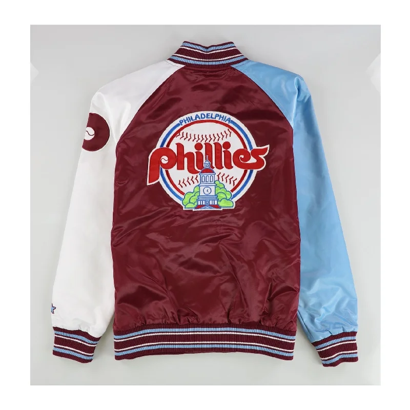 STARTER Womens Philadelphia Phillies Satin Varsity Jacket, Red, Medium