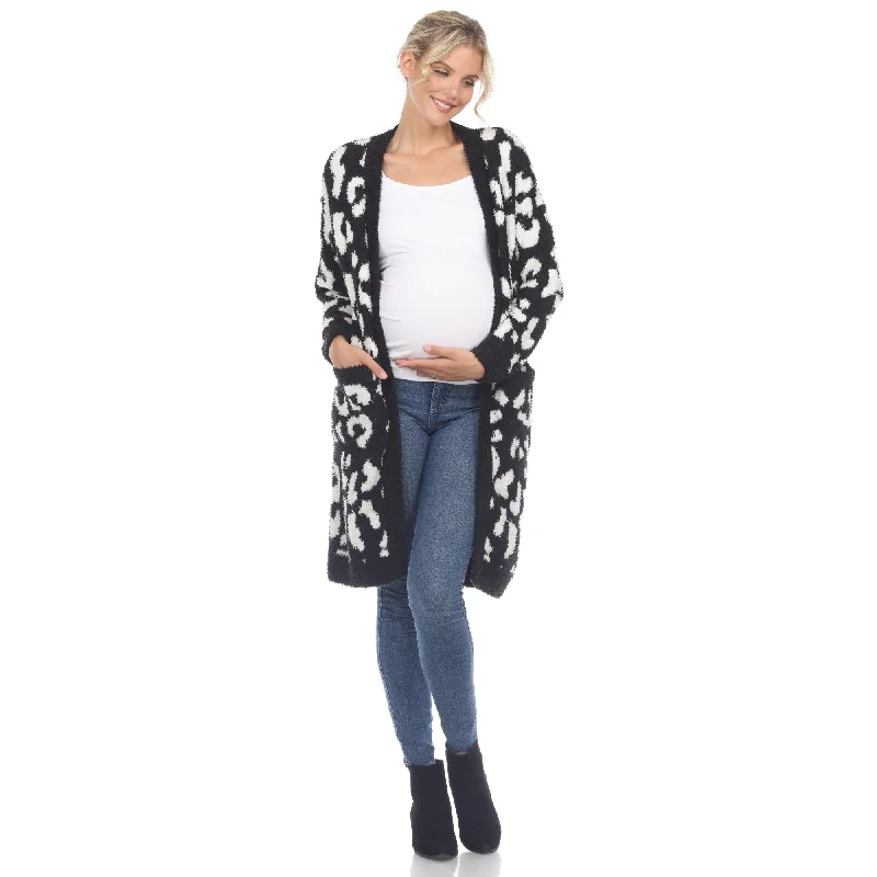 White Mark Maternity Leopard Print Sherpa Coat Open Front Cardigan S3X