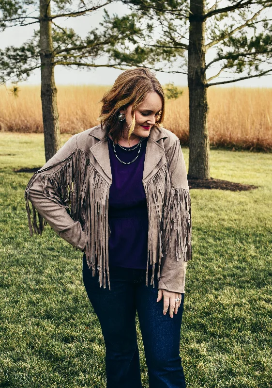 Taupe Suede Fringe Jacket