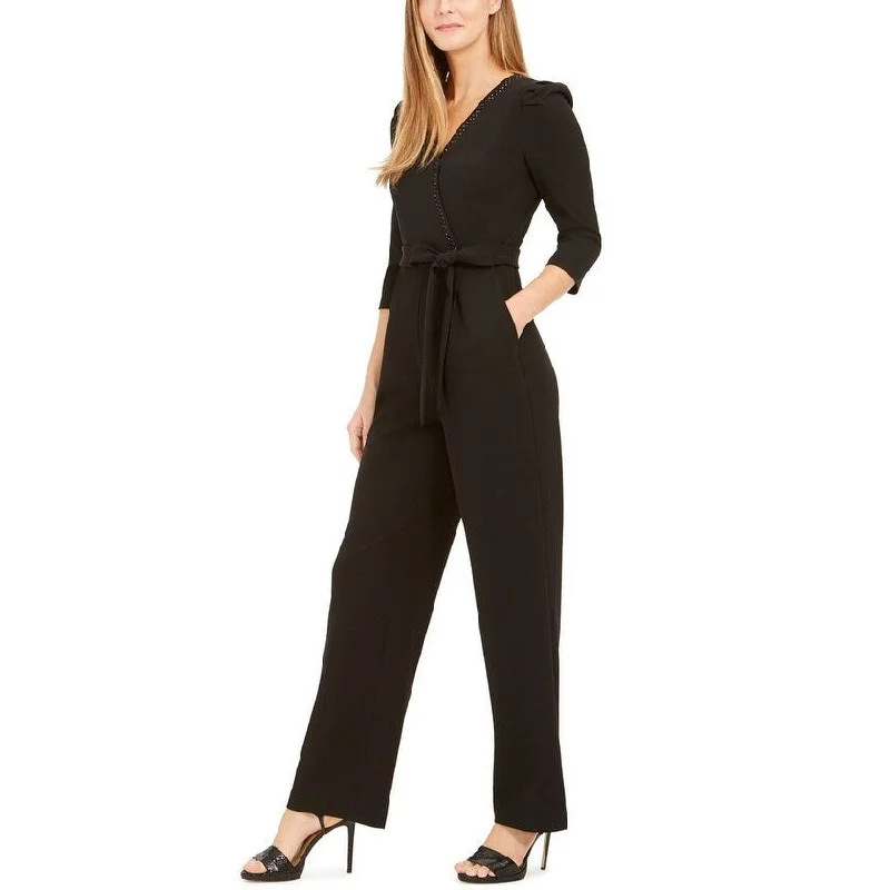 Everyday Outfits Calvin Klein Women's Belted Bling Surplice Jumpsuit Black Size 8