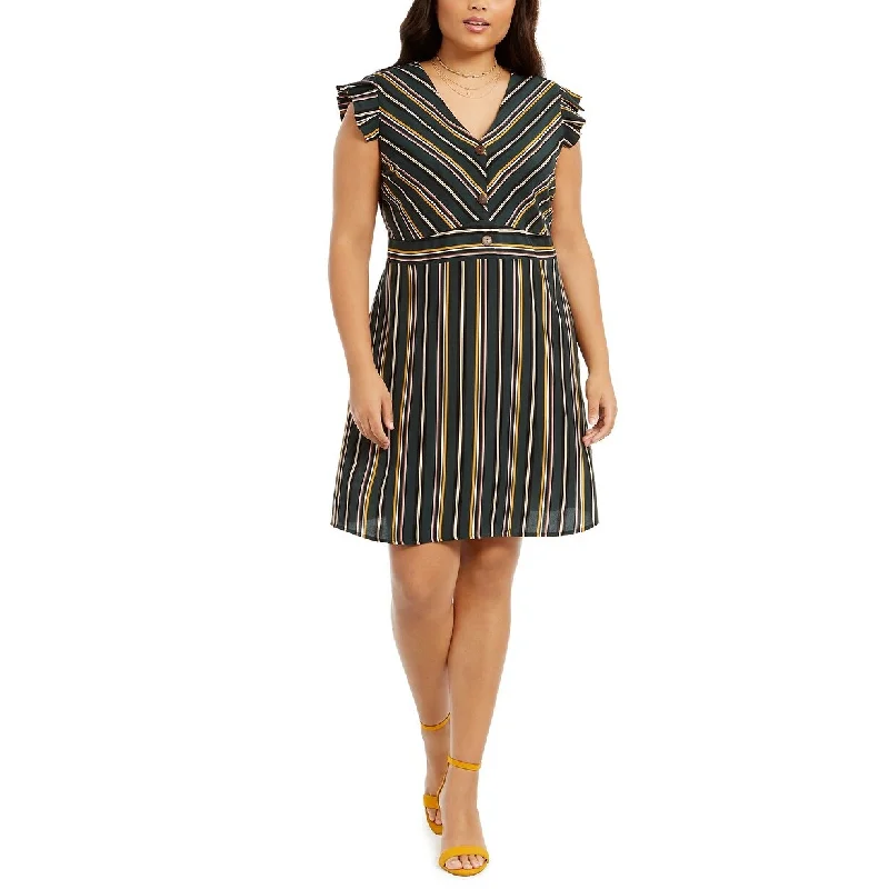 Cozy Chic Wear Monteau Women's Plus Size Ruffle-Sleeve Fit & Flare Dress Green Size 2 Extra Large