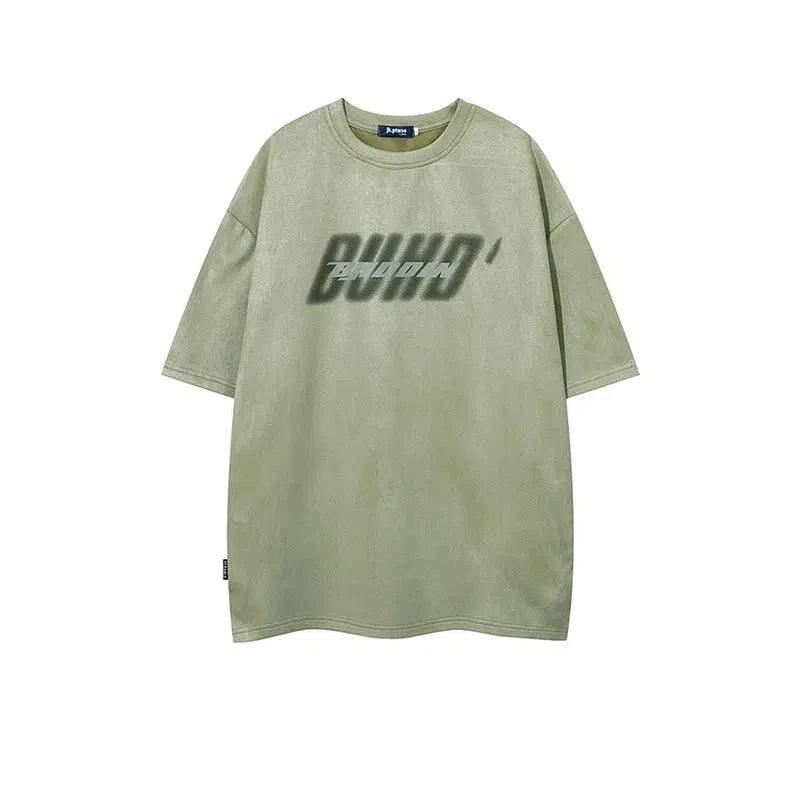 Graffiti Suede Print Oversized T-shirt