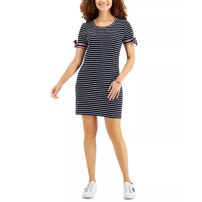 Weekend Comfort Tommy Hilfiger Women's Cotton Tie-Sleeve Dress Blue Size Small