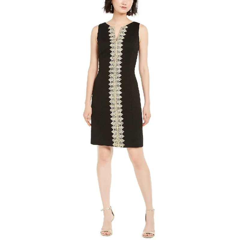 Comfy Layers Pappagallo Women's Embroidered Sheath Dress Black Size 10