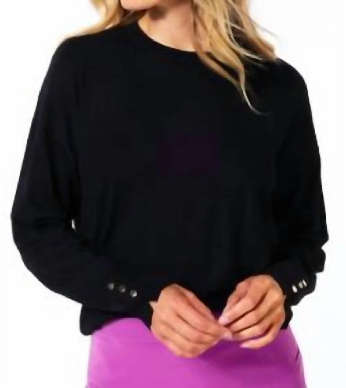 Basic Button Sleeve Sweater In Black