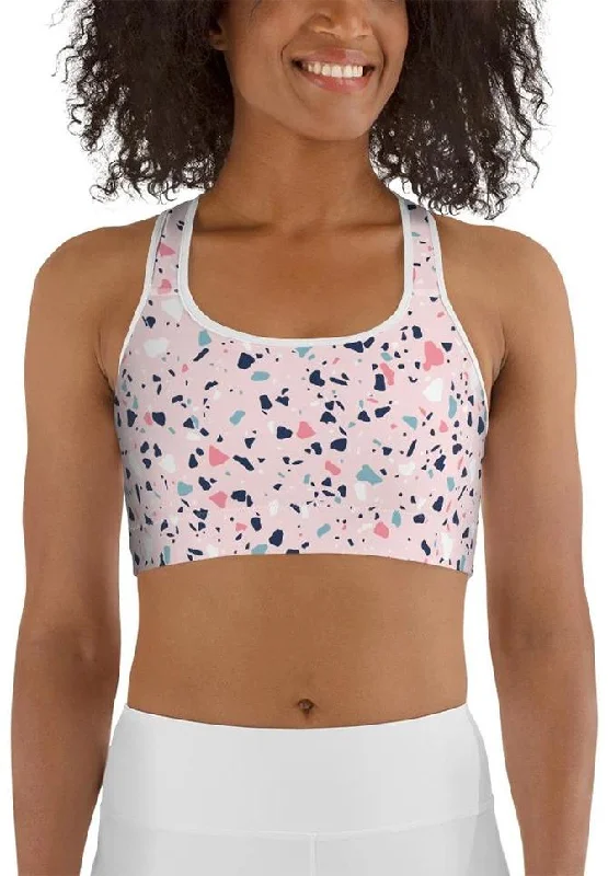 Pink Terrazzo Marble Sports Bra