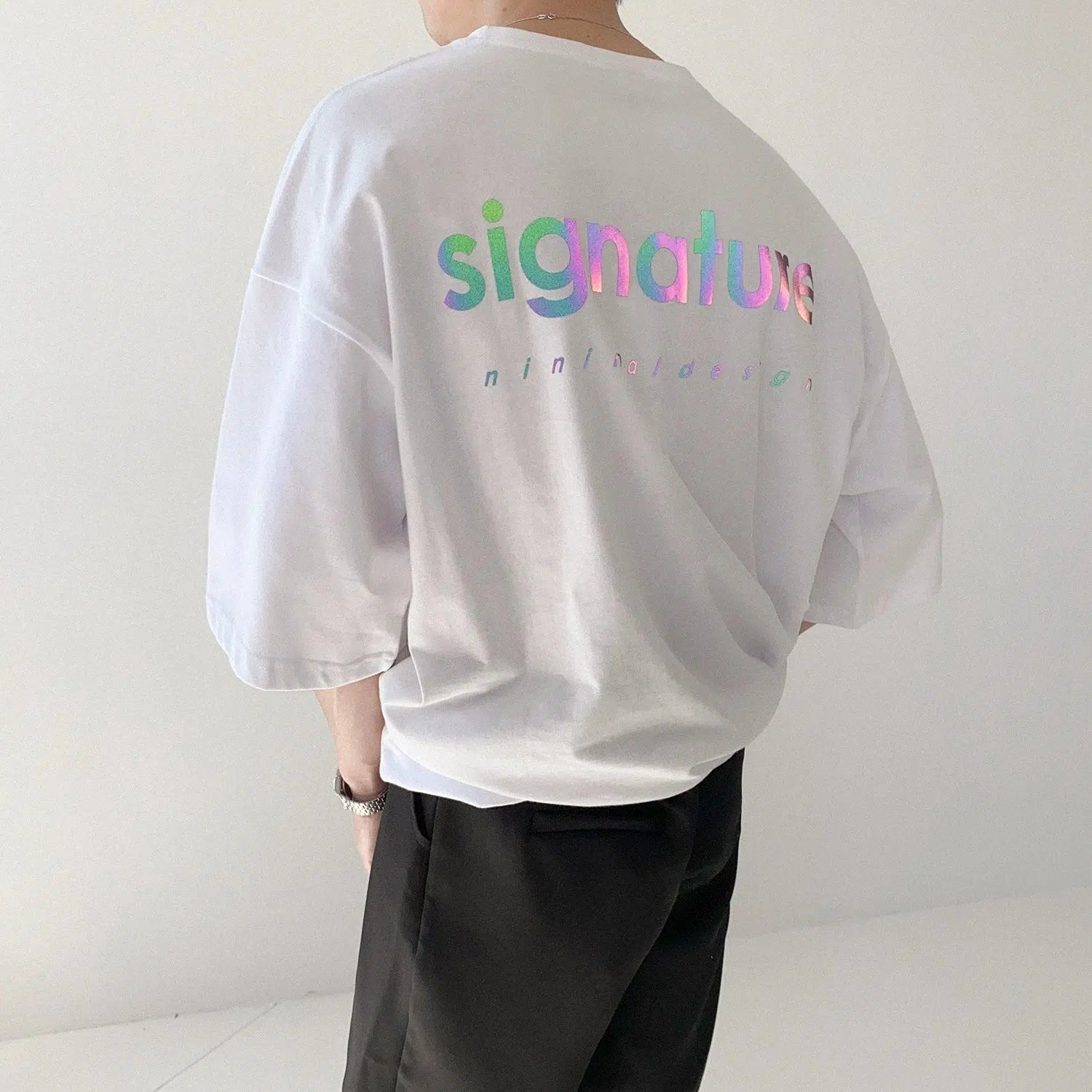 Letter Printing Color Reflective T-Shirt