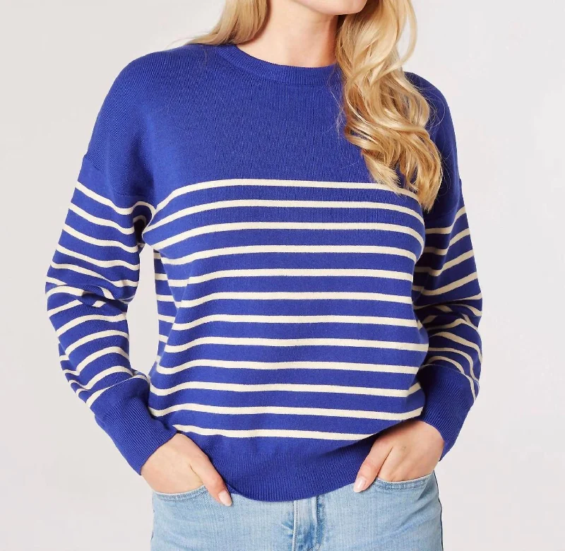 Crew Neck Striped Sweater In Cobalt