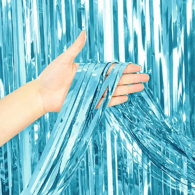 3ft X 6.5ft FOIL FRINGE CURTAIN - METALLIC LIGHT BLUE