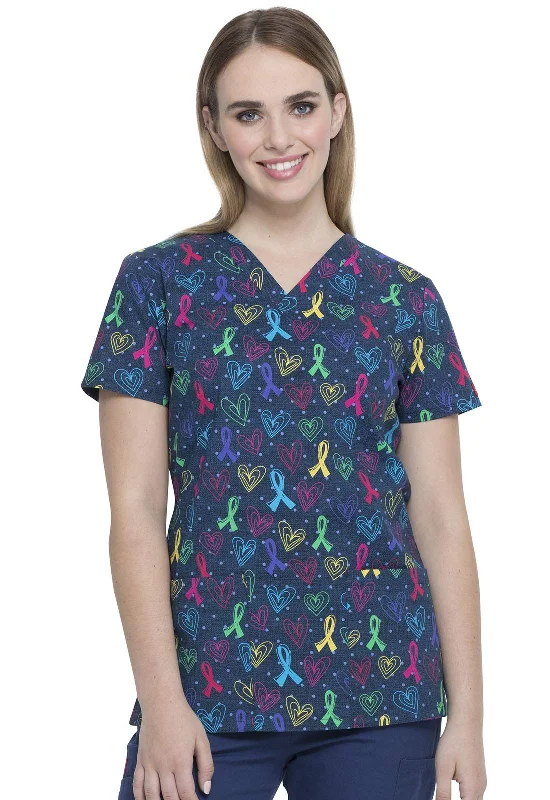 Dickies EDS Women Scrubs Top V-Neck DK704, S, Love for All