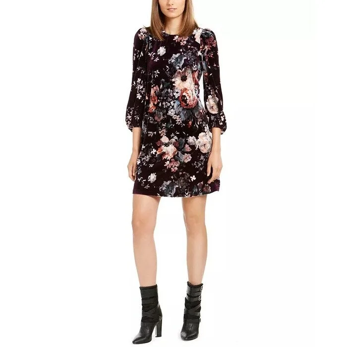 Cozy Shirts Calvin Klein Women's Printed-Velvet Puff-Sleeve Dress Purple Size 2