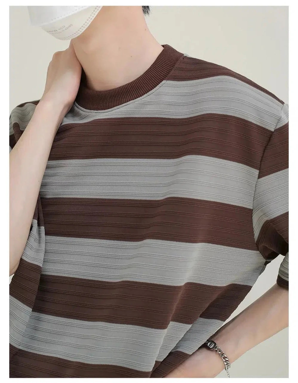 Elastic Striped Short-sleeved T-shirt