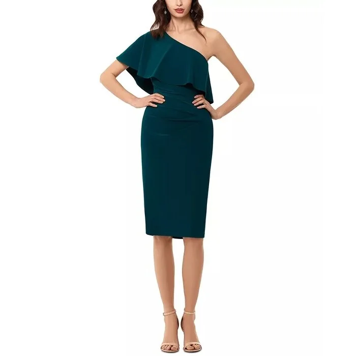 Versatile Casuals Xscape Women's One Shoulder Ruffle Dress Green Size 10