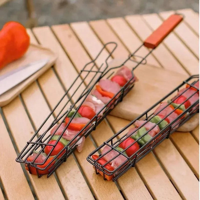End Of The Year Outdoor Wooden Handle Barbecue Cage Camping Meat and Vegetable Barbecue Net Rack Picnic Barbecue Tools End Of The Year Outdoor Wooden Handle Barbecue Cage Camping Meat and Vegetable Barbecue Net Rack Picnic Barbecue Tools