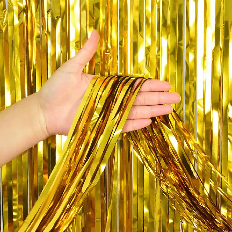 3ft X 6.5ft FOIL FRINGE CURTAIN - METALLIC GOLD