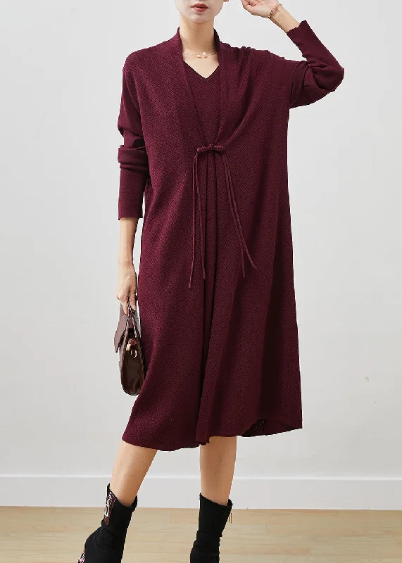 Vintage Mulberry Oversized Patchwork Knit Long Dresses Spring