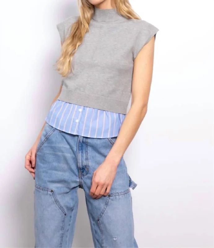 Sutton Turtle Neck Twofer Sweater In Grey