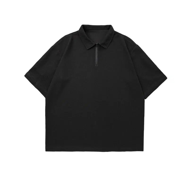 Casual Short-Sleeve Polo Shirt with Zipper Collar