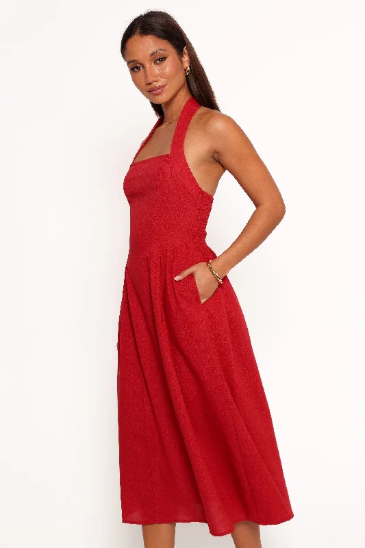 Ramona Halterneck Midi Dress - Red