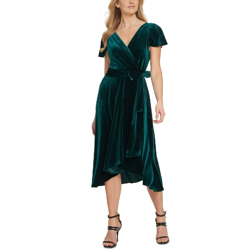 Casual Fit DKNY Women's Velvet Flutter Sleeve Midi Dress Green Size 10