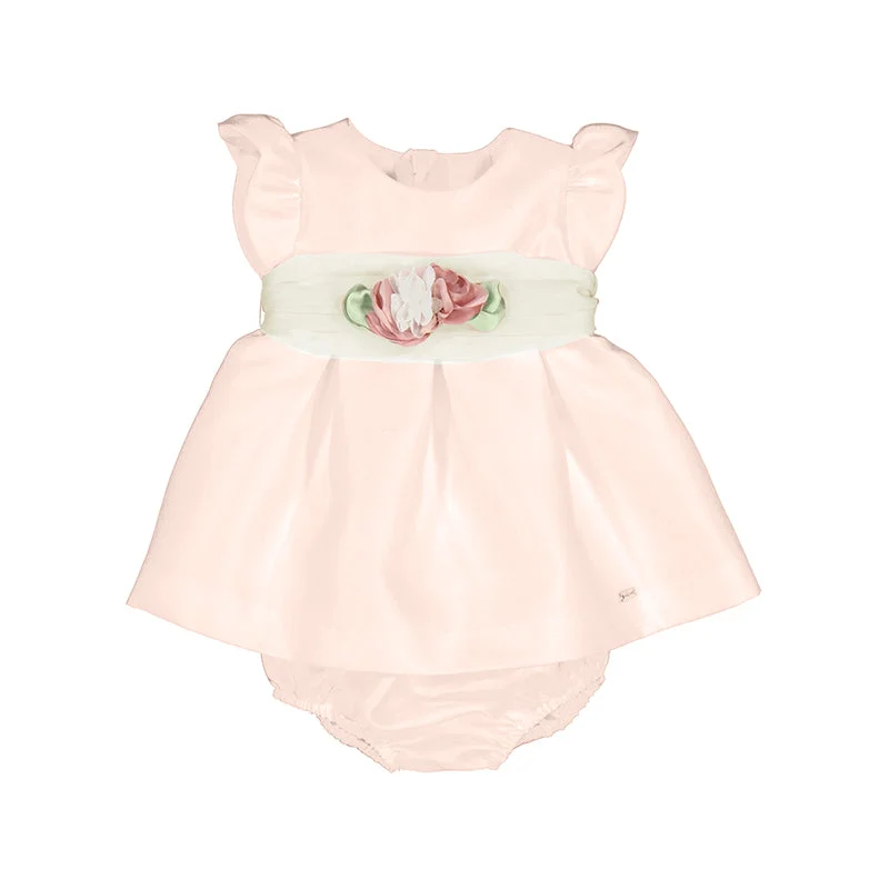 Pink Rose Applique Ruffle Dress