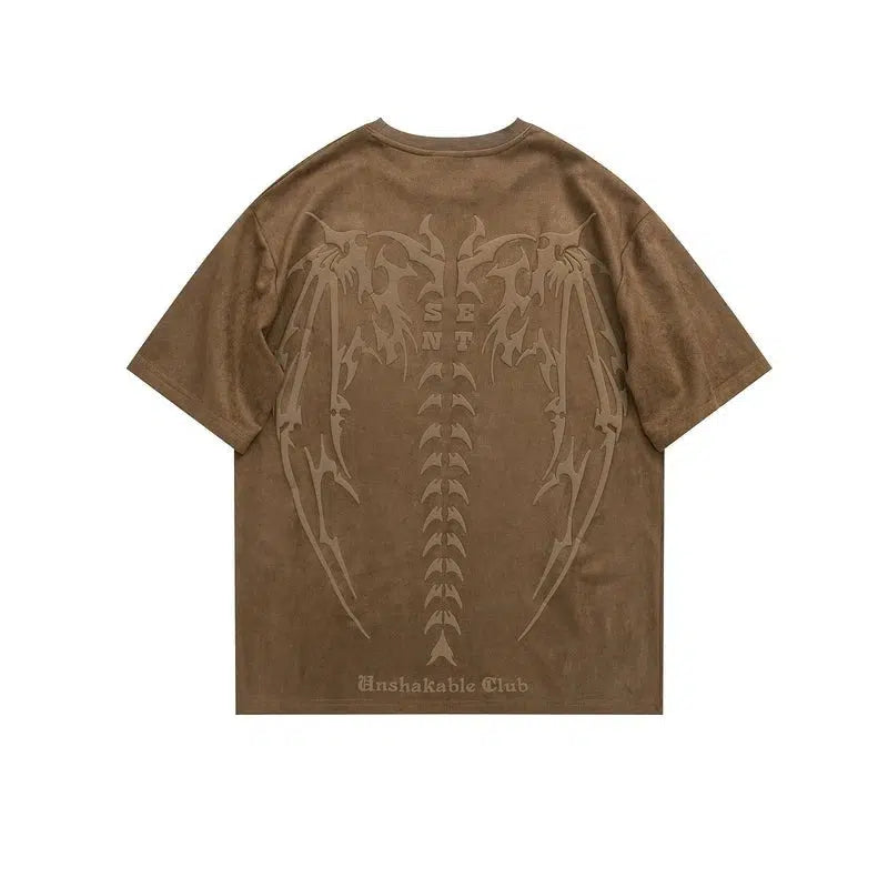 Skull Print Suede Short-sleeved T-shirt