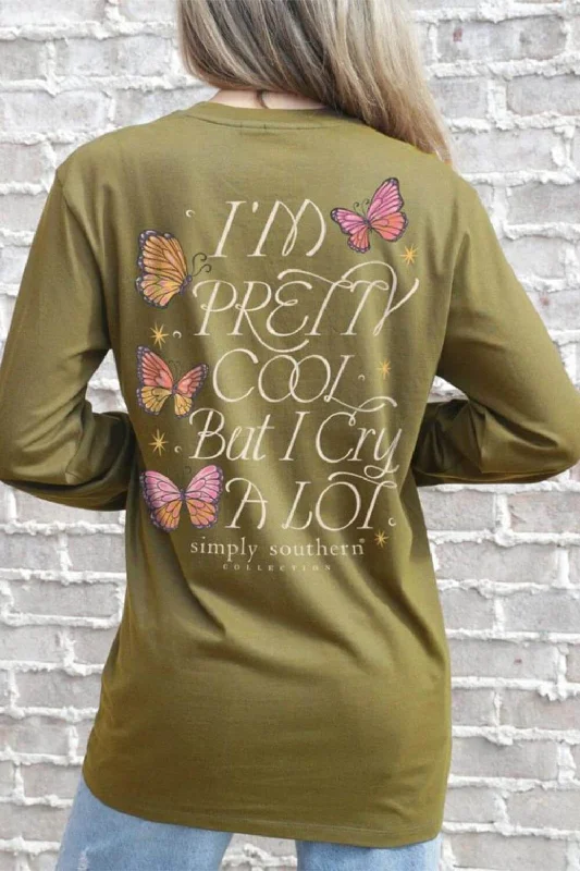 Casual Ease Simply Southern Long Sleeve I’m Pretty Cool But I Cry A Lot T-Shirt for Women in Tulepo Gold | LS-CRY-TULEPO