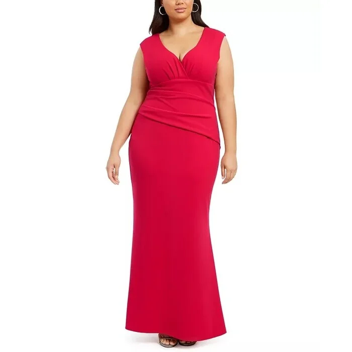 Elegant Fit Betsy & Adam Women's Plus Ruched Gown Red Size 18W