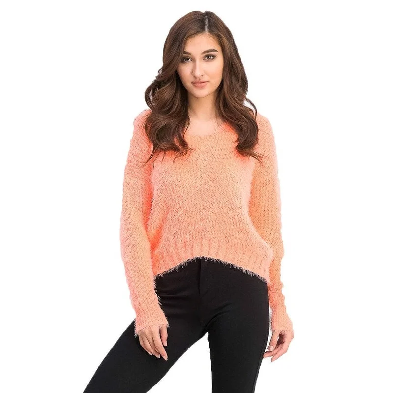 Cozy Fashion Freshman Juniors Fuzzy V-Neck Sweater Orange Size Medium