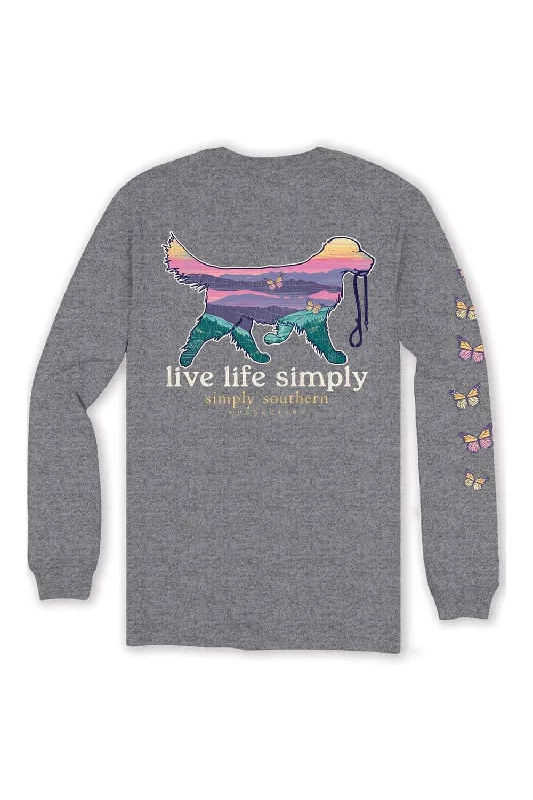 Comfortable Sweaters Simply Southern Plus Size Long Sleeve Dog Live Life Simply T-Shirt for Women in Charcoal Heather | EXT-LS-SMPDOG-CHARCOALHTHR