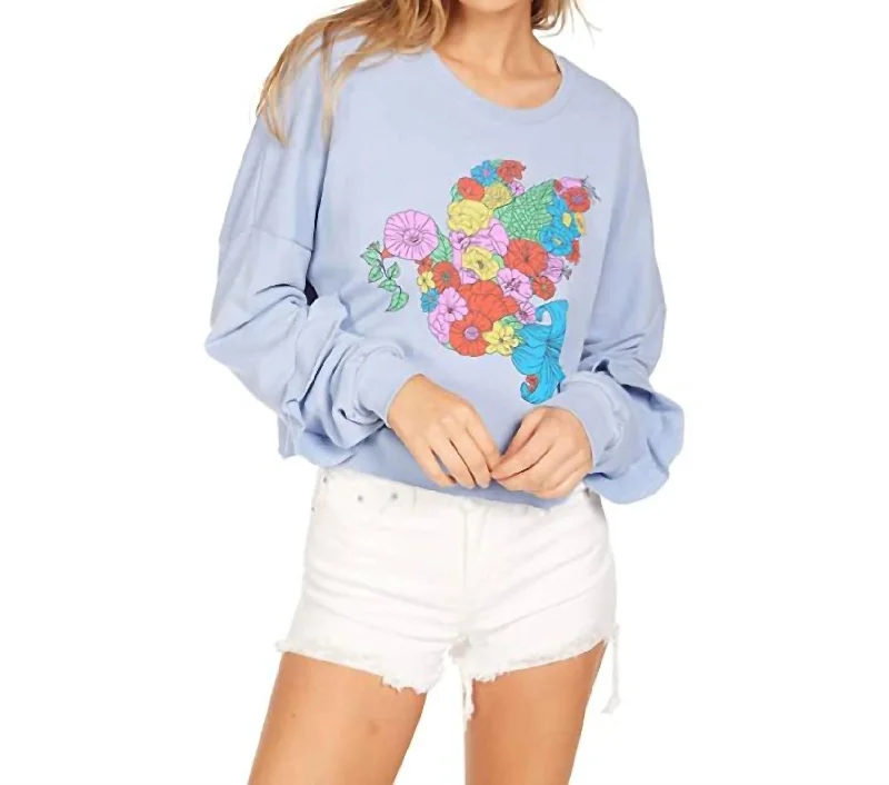 Chevelle Crop Pullover Floral Dove In Soft Sky Blue