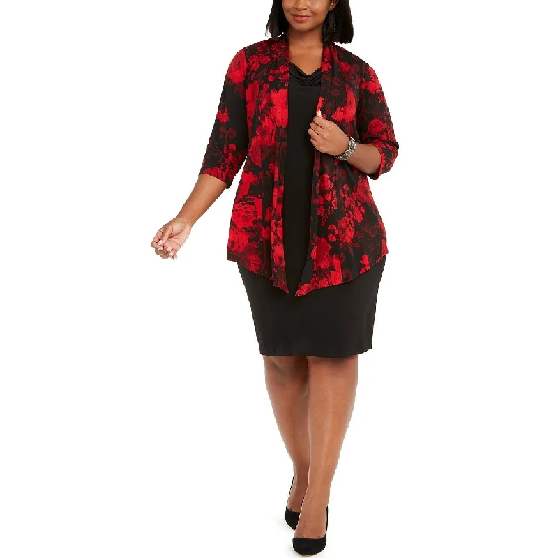 Relaxed Tops Connected Women's Plus Size Printed Jacket Dress Red Size 18W