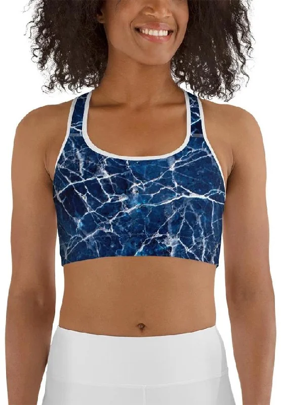 Navy Blue Marble Sports Bra