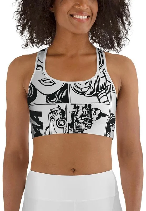 Black & White Comic Book Sports Bra