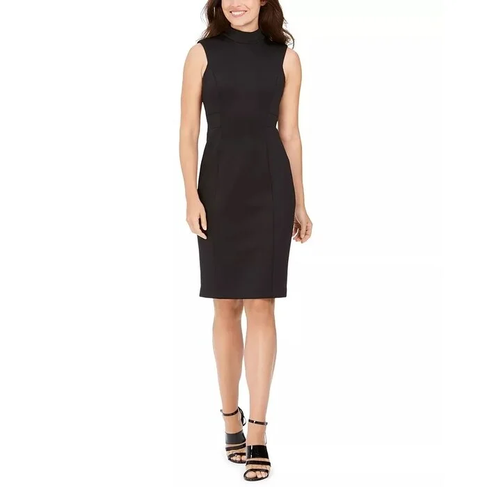 Versatile Comfort Wear Calvin Klein Women's Mock Neck Sheath Dress Black Size 16