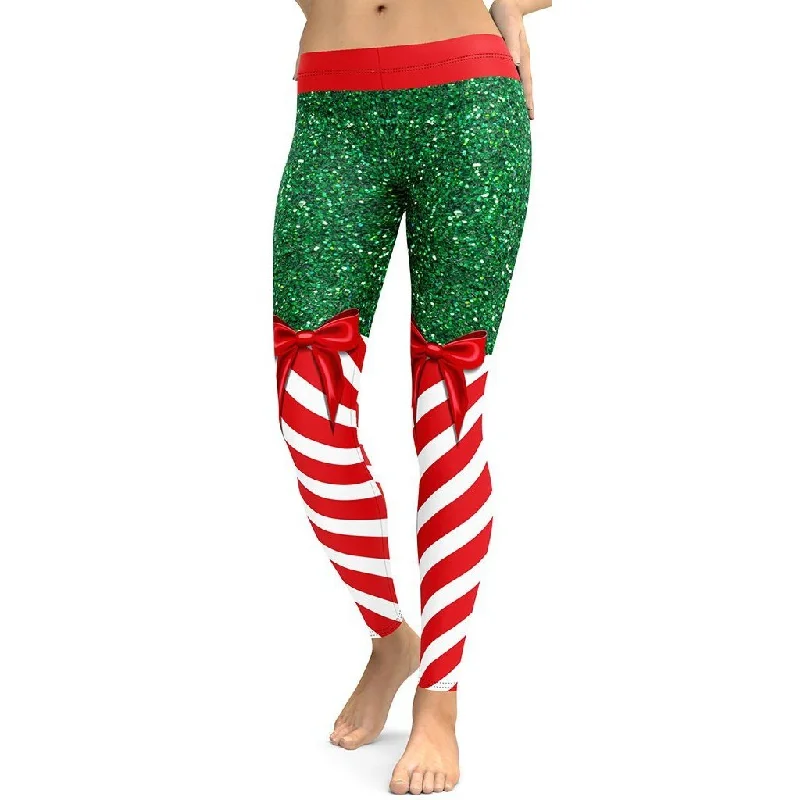 Embroidery Design Candy Stripe Christmas Leggings