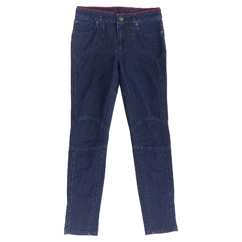 Simple Matching Louis Vuitton Washed Denim Patchwork Logo Skinny Motorcycle Jeans