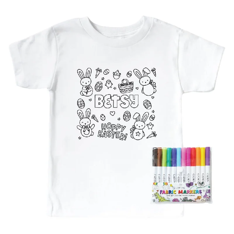 Colorable Hoppy Easter Personalized Kids Graphic Tee | White