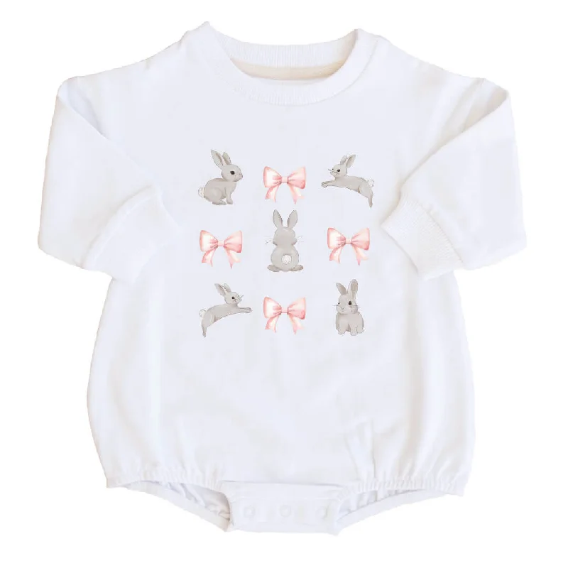 Bunnies & Bows Sweatshirt Bubble Romper | White