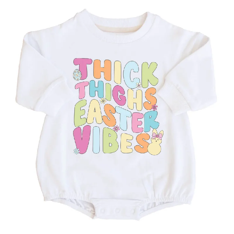 Thick Thighs Easter Vibes Sweatshirt Bubble Romper | White