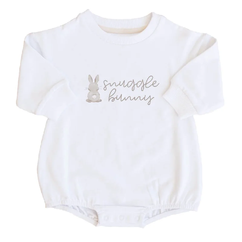 Snuggle Bunny Sweatshirt Bubble Romper | White